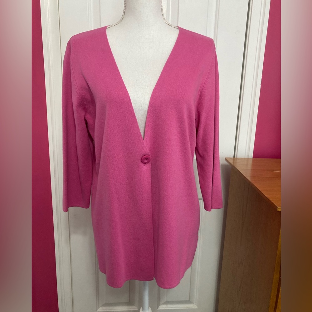 Spring + Mercer Open Front, Pink, One Button Cardigan Sweater, Size L